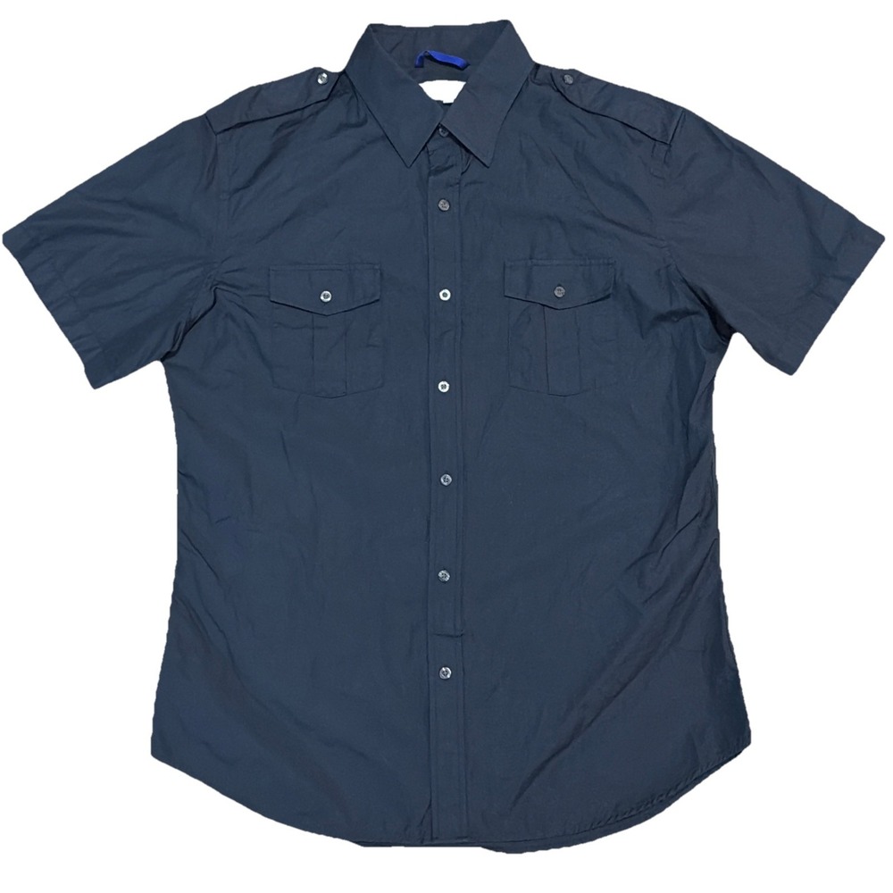 Teddy Stratford Shirt Mens Size 4 Navy Blue Casual Button Up Short Sleeve